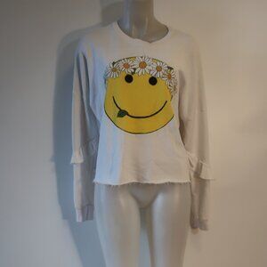 NWT Lauren Moshi Cheville Happy Daisy Smile White Yellow Ruffle Graphic Top XS